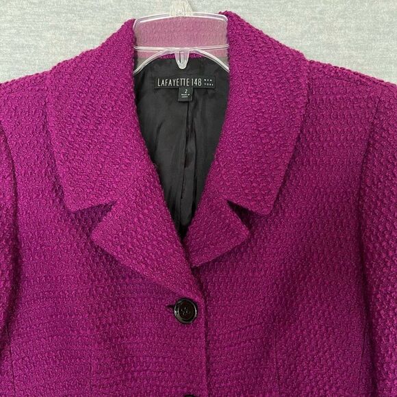 Lafayette 148 Magenta Boucle Tweed Jacket Size 2 Office Career Wool Blend Blazer - Picture 2 of 11